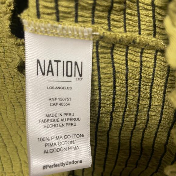 Nation Ltd Bianca Smocked 80's Tee Olive Green Womens Size Large - Picture 6 of 6